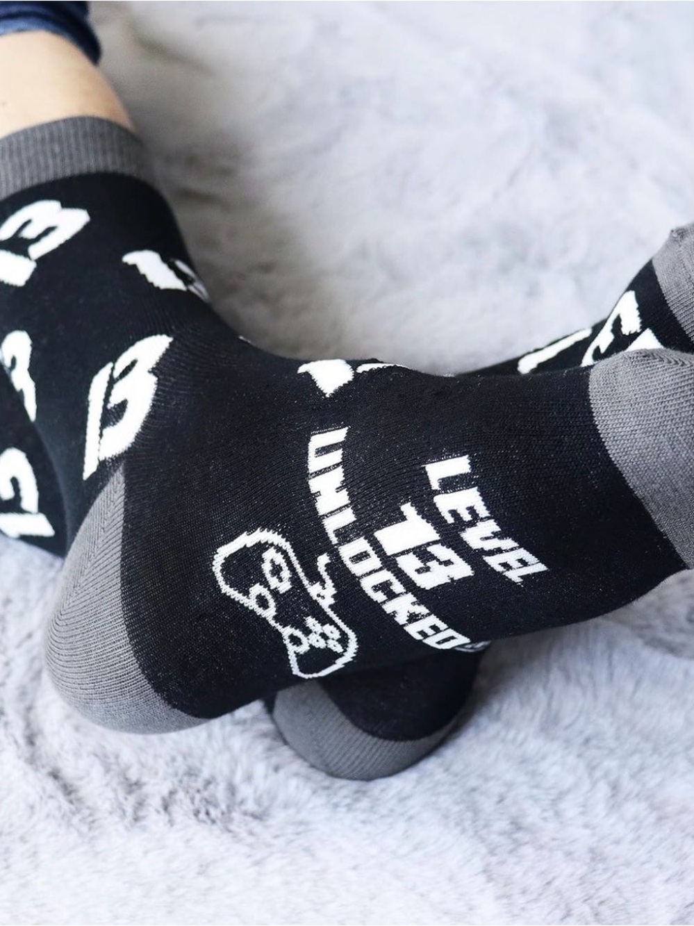 “Officially A Teenager” & “Level 13 Unlocked” Crew Socks